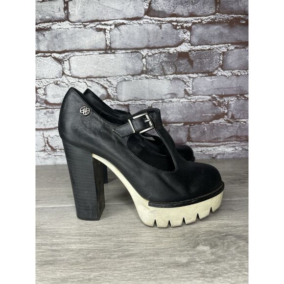CUPLE Black Leather Platform Mary Jane Strap White Heels Women Sz 36EU/6M US - Picture 15 of 16